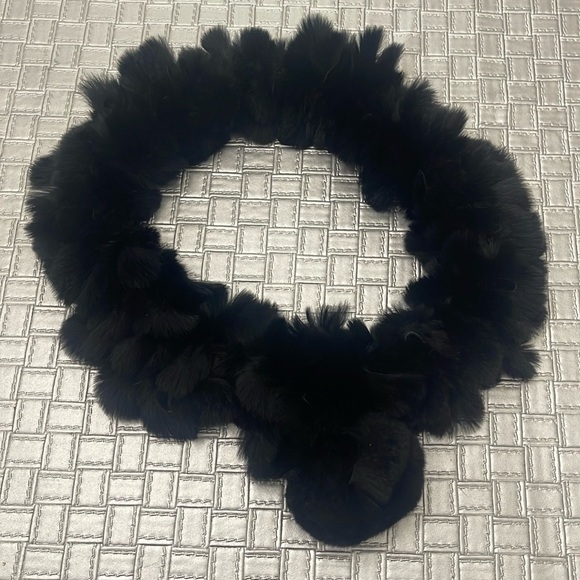 Black Faux Fur Scarf with Pom Pom Closure - Picture 1 of 6